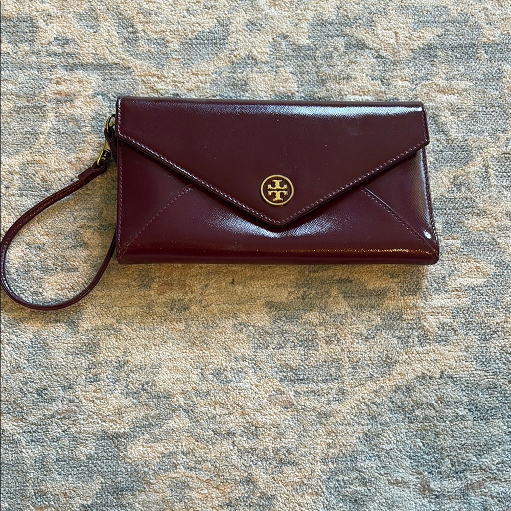 Tory Burch Dark Red Envelope Wristlet